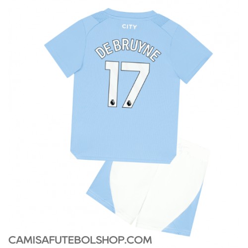 Camisa de time de futebol Manchester City Kevin De Bruyne #17 Replicas 1º Equipamento Infantil 2023-24 Manga Curta (+ Calças curtas)